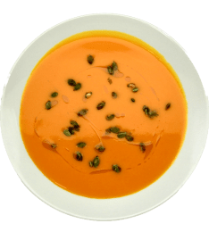 Krémová dýňová polévka s chilli a pomerančovou šťávou